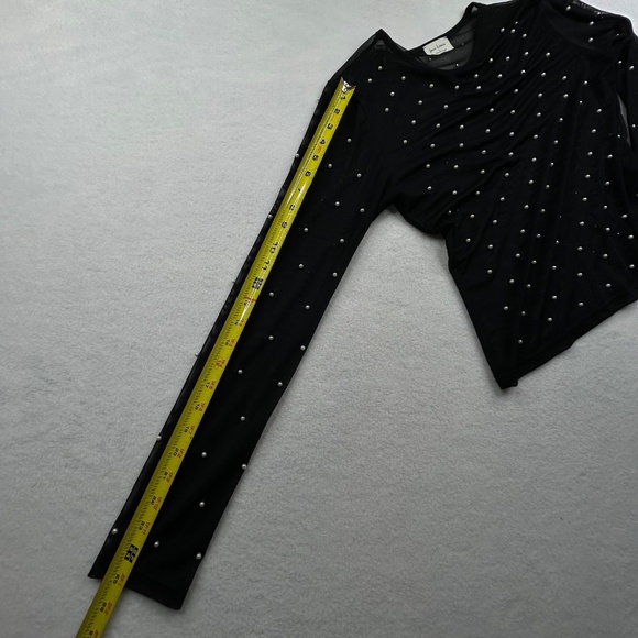 Free Kisses Women Large Black Pearl Mesh Sheer Cover-Up Long Sleeve - Picture 8 of 12